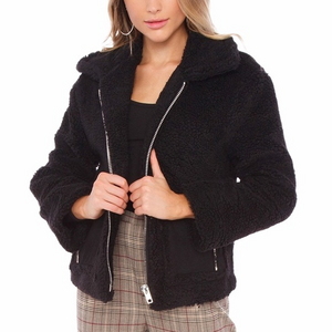 NWT J.O.A. Black Teddy Sherpa Faux Fur Zip Jacket Size XS